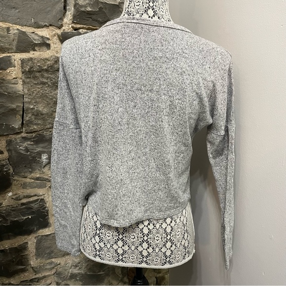 Olivia Rae V-Neck Marbled Grey Tie Up Front Sweater - Picture 3 of 4